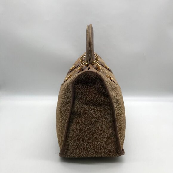 Borbonese Brown Suede Redwall Quail Print Satchel Bag - Picture 3 of 11